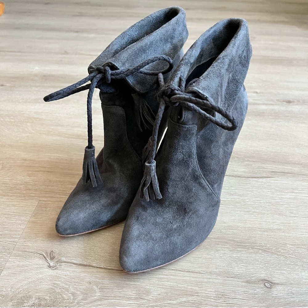 Joie Ciera Bootie Graphite Gray Suede Leather Womens size 38.5EU 8US